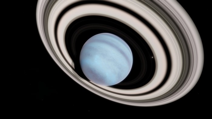 Planet Uranus with rings and moons