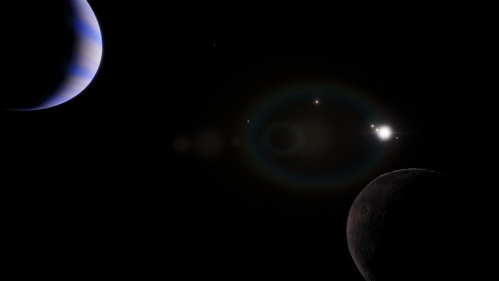 Planet and Moon in Outer Space