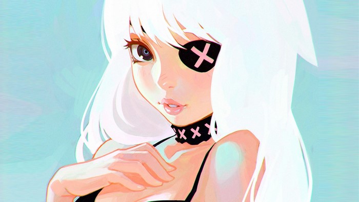 Anime girl with white hair and eye patch