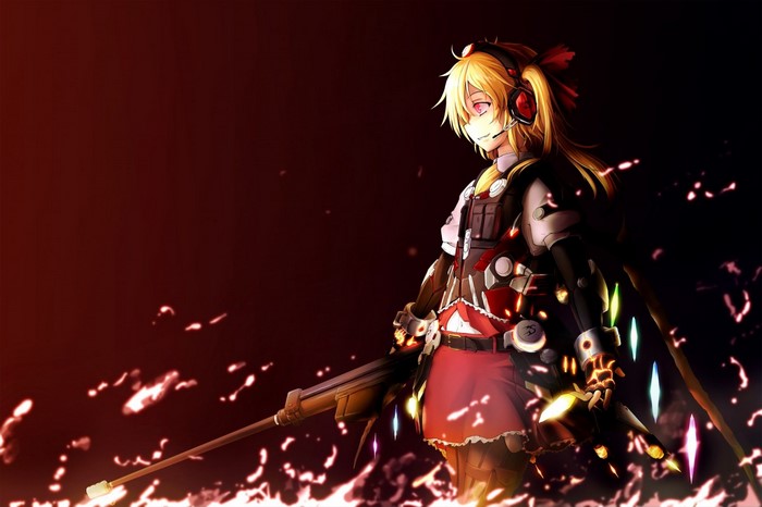 Flandre Scarlet from Touhou holding a sniper rifle