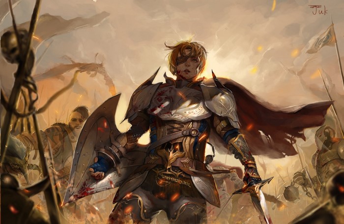 Knight with sword and shield in battle