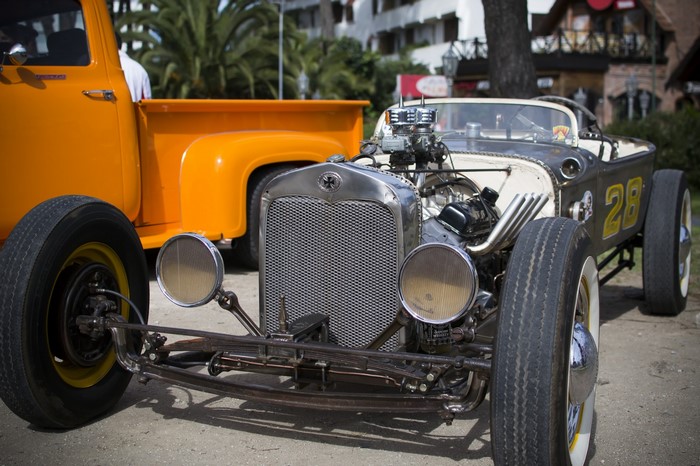 Orange Ford Truck and a Hot Rod Car