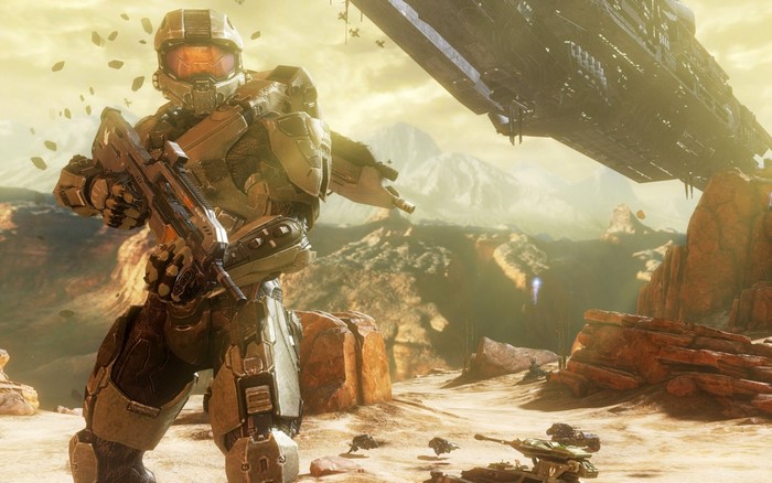 Master Chief from Halo 4 on a desert planet