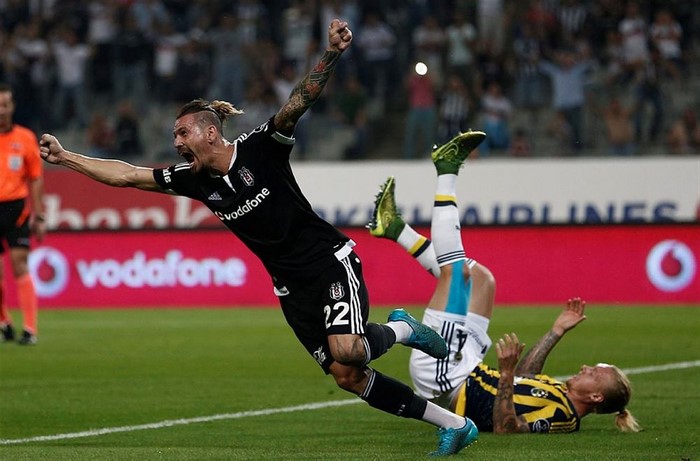 Football player celebrating a goal at Vodafone Arena