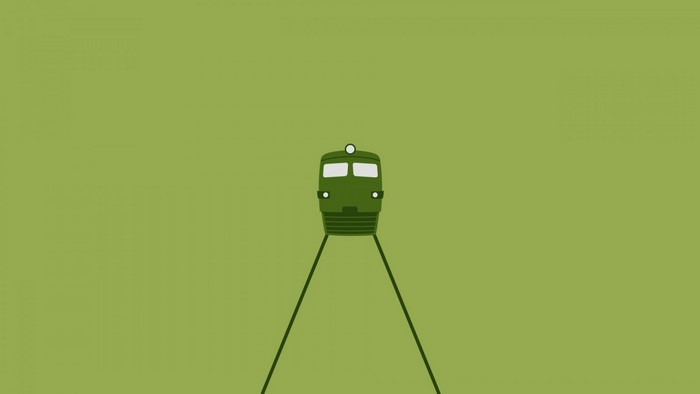 Green diesel locomotive on stilts