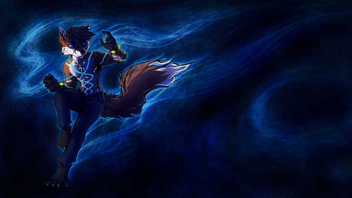 Furry character with blue energy