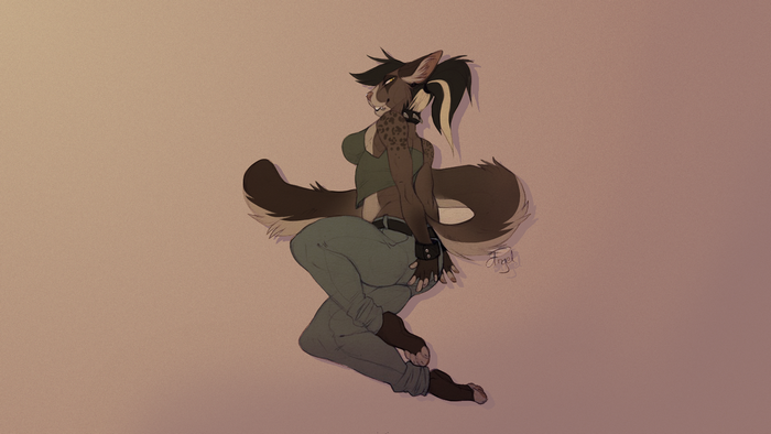 Furry character in casual clothing posing