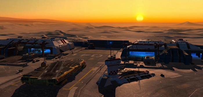 Homeworld: Deserts of Kharak desert base at sunset