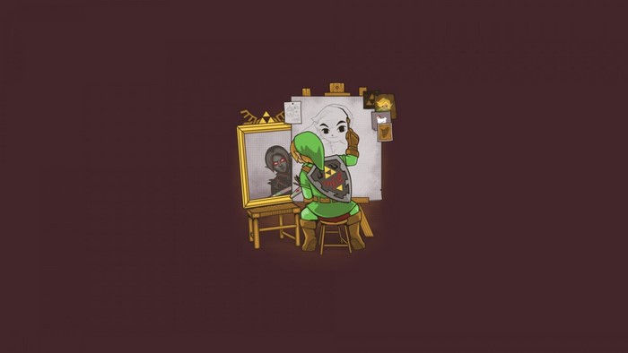 Link painting Dark Link from The Legend of Zelda
