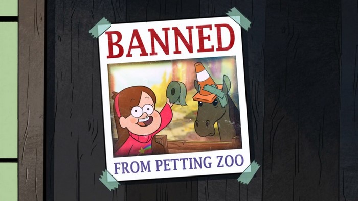 Mabel Pines banned from petting zoo poster from Gravity Falls