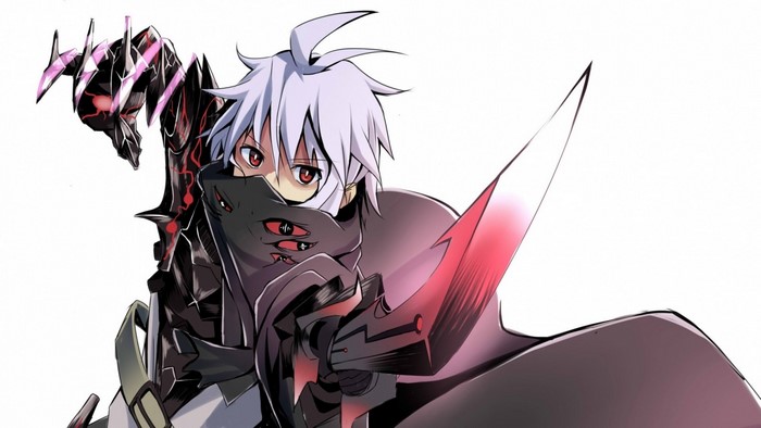 Anime character with white hair and a sword