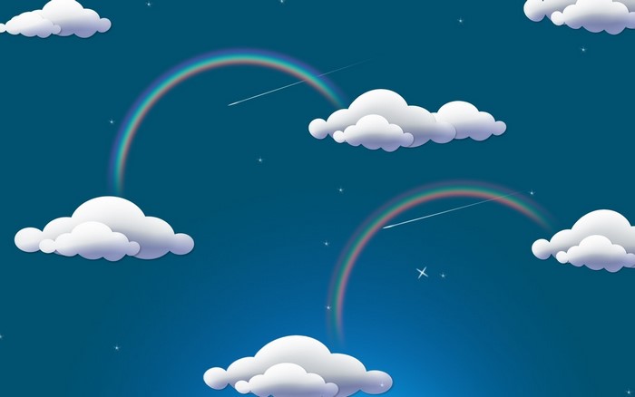 Clouds and Rainbows in a Starry Night Sky