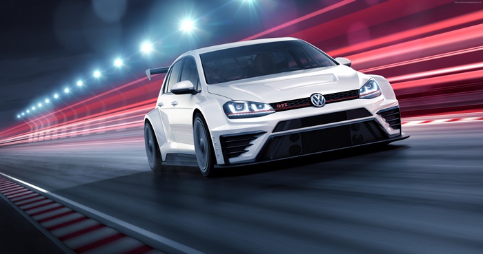 White Volkswagen Golf GTI TCR racecar on track