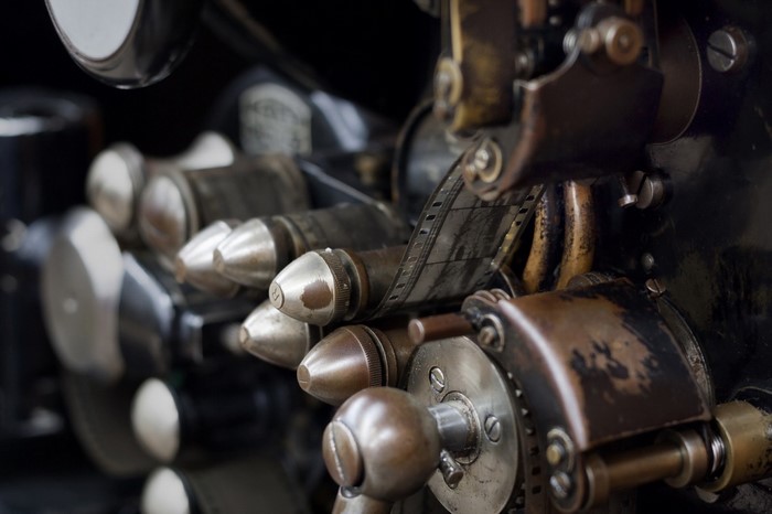 Close-up of an old film projector mechanism