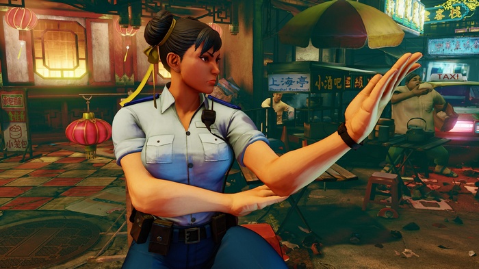Chun-Li from Street Fighter 5 in a street
