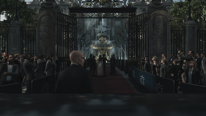 Agent 47 from Hitman at a formal event