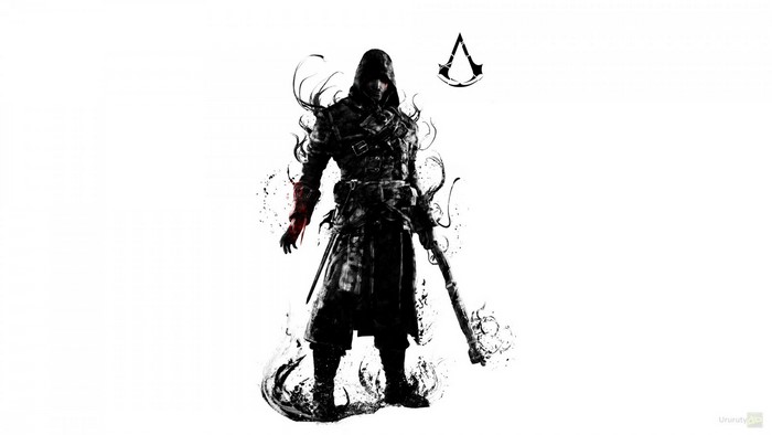 Assassin's Creed Rogue character with black ink splash art