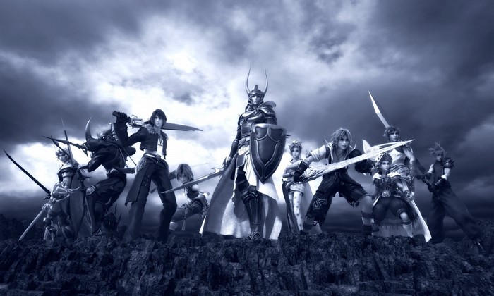 Dissidia Final Fantasy characters on rocky terrain