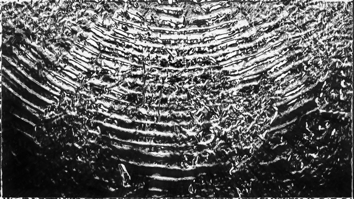 Monochrome abstract pattern of concentric lines and textures