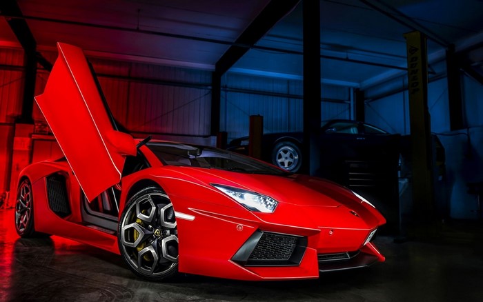 Red Lamborghini Aventador with Scissor Doors