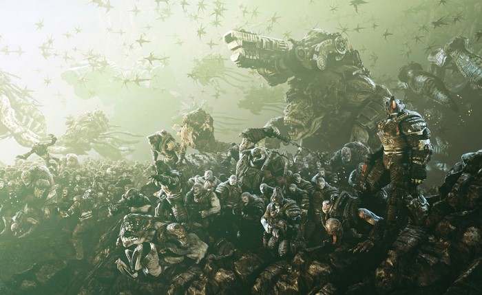 Gears of War screenshot with soldiers and creatures