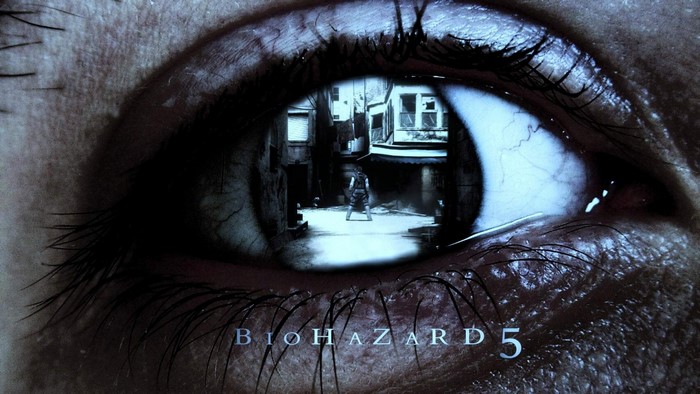 Biohazard 5 close-up of an eye reflecting a street scene