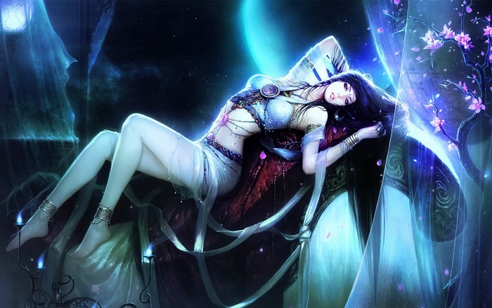 Anime artwork of a woman on a stage