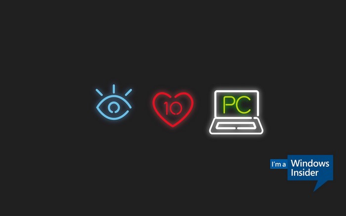 Eye, Heart with 10, and PC icons with Windows Insider logo