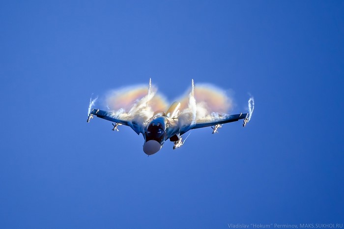 Sukhoi Su-34 fighter jet performing a maneuver