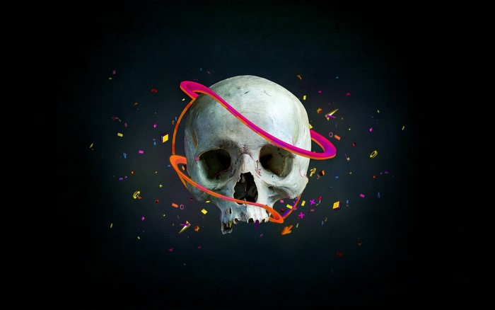 Skull with colorful rings and confetti