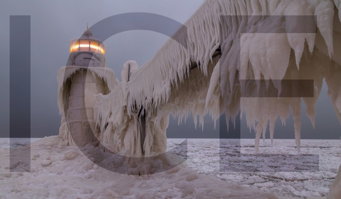 Lighthouse covered in ice