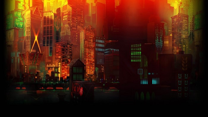 Concept art of a futuristic cityscape at night