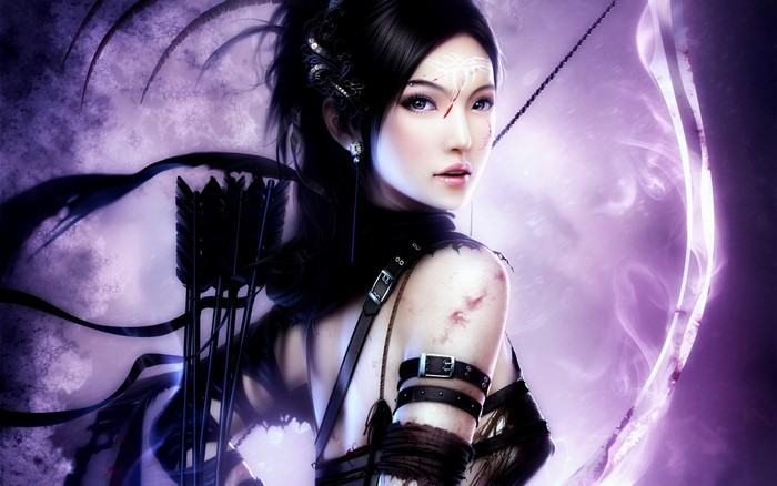 Anime woman warrior with bow and arrows