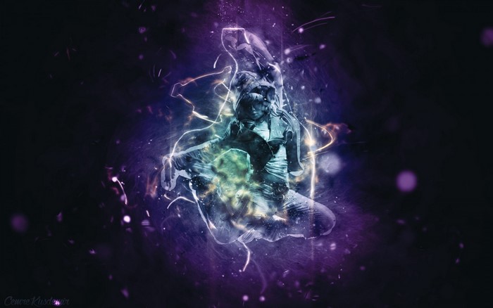 Digital art of a dancer in space with nebula effects