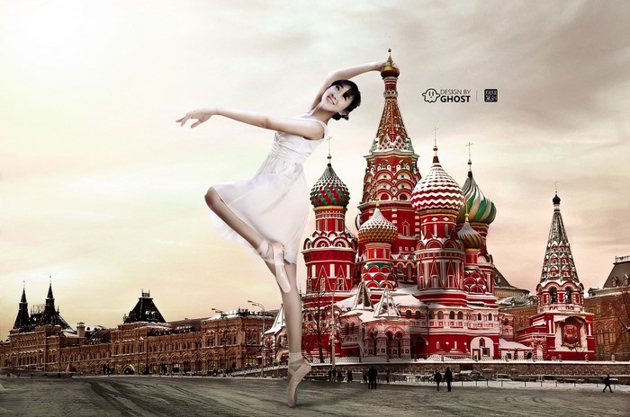 Ballerina in front of St. Basil's Cathedral, Moscow