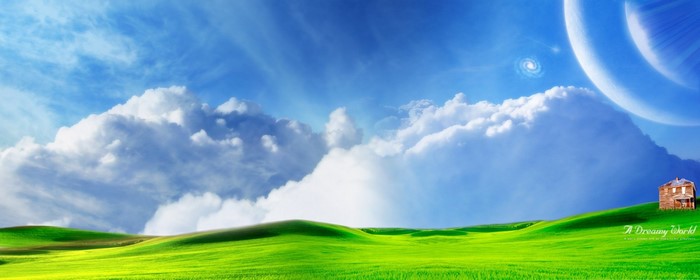 Dreamy world with planets and house