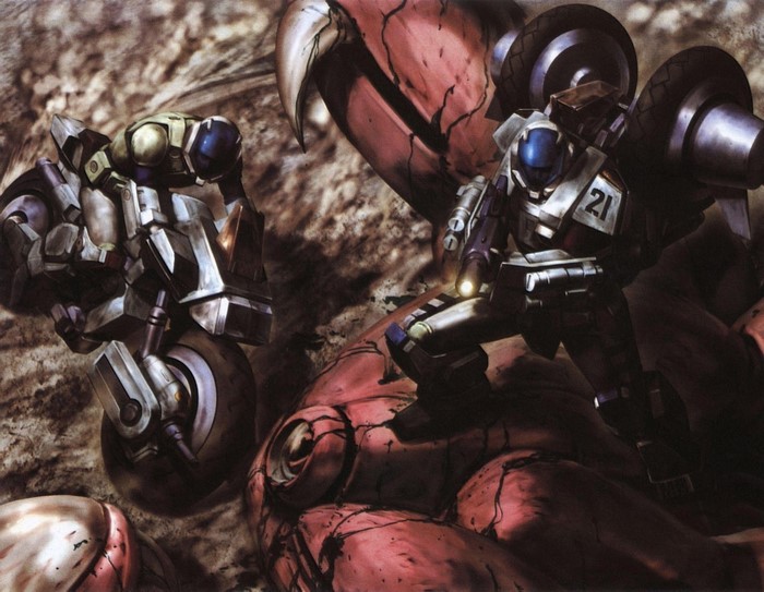 Robots in a battle scene