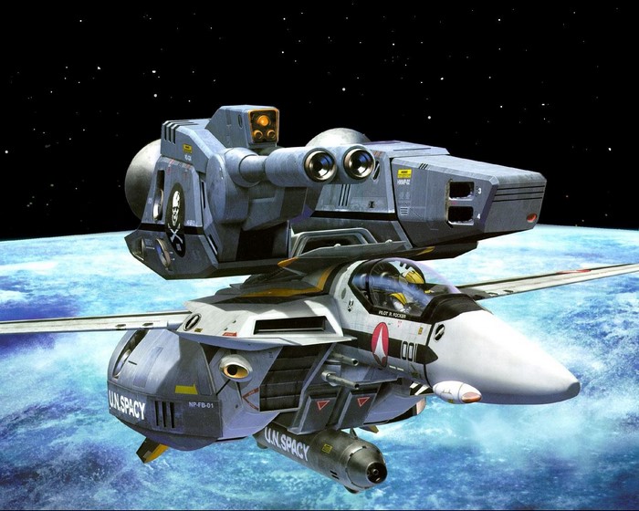 VF-1 Valkyrie fighter in space above Earth