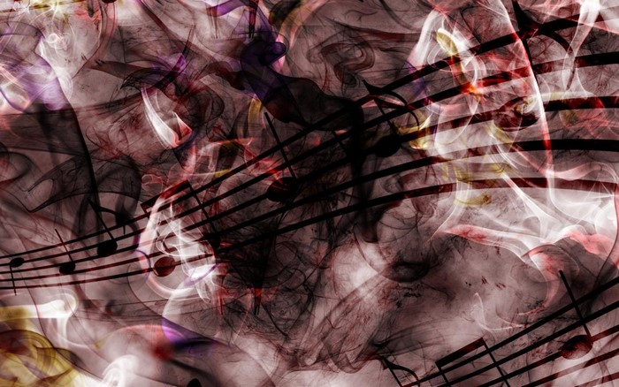 Abstract musical notes and smoke