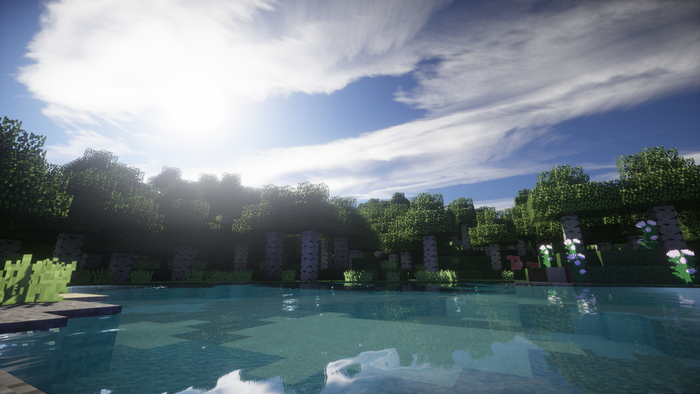 Minecraft landscape with lake and trees