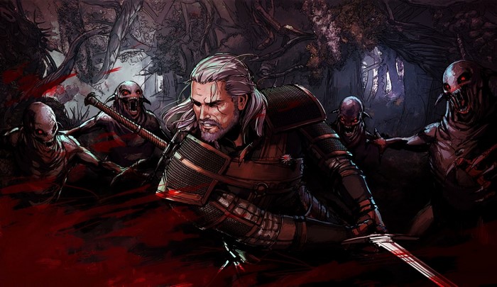 Geralt of Rivia fighting Nekkers in The Witcher 3