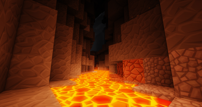 Minecraft screenshot of a lava cave
