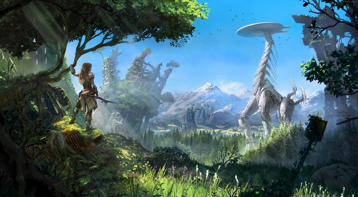 Aloy from Horizon Zero Dawn with a Tallneck