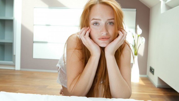 Denisa Heaven with red hair and freckles