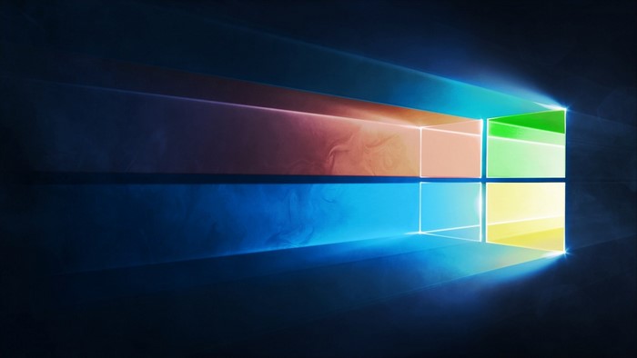 Windows 10 logo with colorful light beams