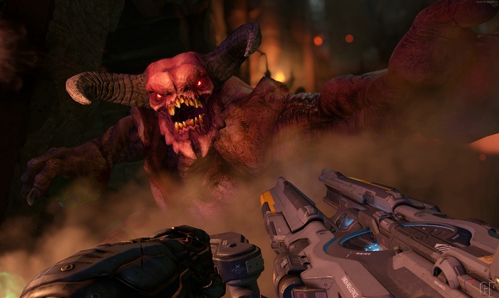 Doom 4 demon attacking player with shotgun