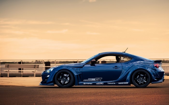 Blue Toyota GT86 sports car with custom body kit
