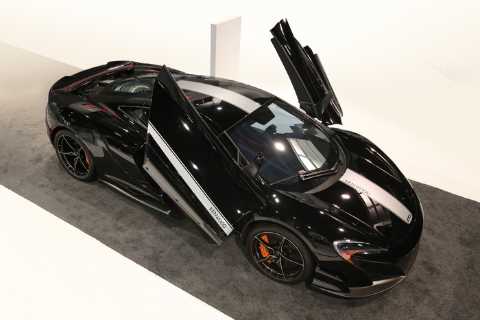 Black McLaren 675LT with Kenwood Livery