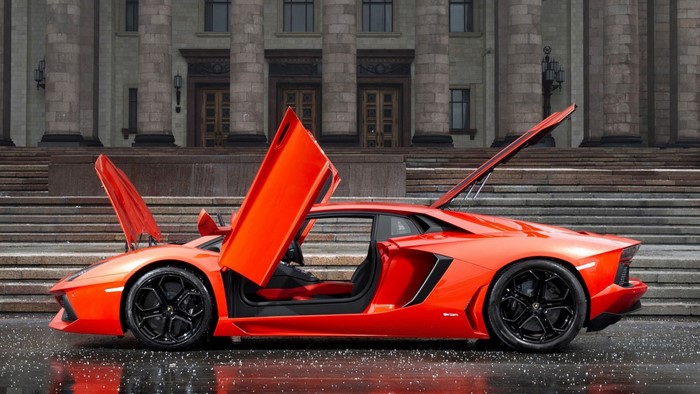 Orange Lamborghini Aventador with Doors Open