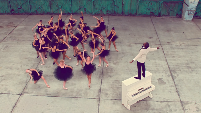 Kanye West and ballerinas performing